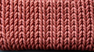 Questo intricato rosa a maglia tessuto crea un' delicato modello di intrecciate fibre, uncinetto fili, e accogliente maglieria, evocando un' senso di calore e comfort, ai generativo foto