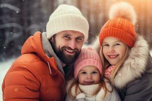 contento famiglia su inverno vacanze ai generato foto