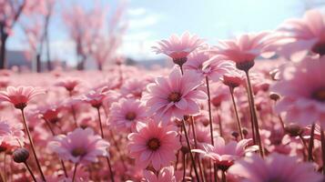 rosa fiori nel il deserto con blu cielo ai generativo foto
