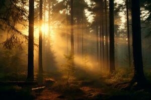 d'oro ora Magia nel foresta. generativo ai foto