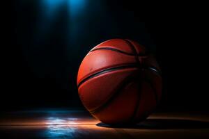 pallacanestro con drammatico illuminazione. generativo ai foto