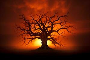 misterioso silhouette di un' frequentato albero. generativo ai foto