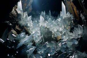 mazzo di cristalli quello siamo nel un' grotta. generativo ai foto