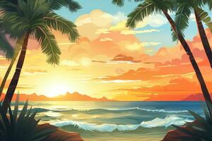 soleggiato palma oceano. generativo ai foto