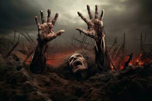 zombie mani emergente a partire dal il terra. generativo ai foto
