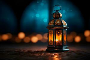 un islamico a tema lanterna con il leggero su ai generativo foto