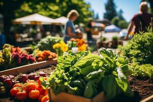 ai generativo Locale agricoltori mercato con super fresco produrre foto