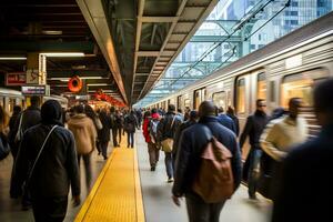 catturare di spingere e trambusto di un' città nel il mattina ai generativo foto