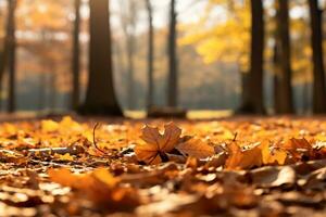 ai generativo di un' sereno autunno paesaggio d'oro le foglie copertina il terra foto