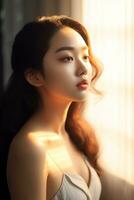 meravigliosamente sensuale asiatico donna nel naturale rendere su ai generativo foto