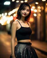 bellissimo asiatico ragazza su trandy casuale attrezzatura ai generativo foto