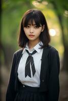 bellissimo asiatico scuola ragazza con delicato viso ai generativo foto