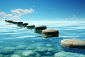 blu acqua, sereno passo pietre un' tranquillo zen ispirato scena ai generato foto