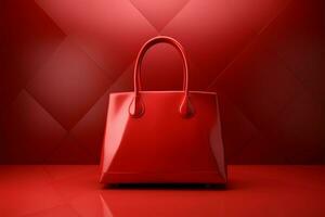 elegante rosso Borsa minimalista moda accessorio, galleggiante nel un' creativo 3d rendere ai generato foto