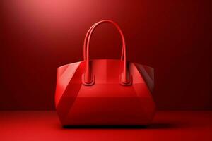 elegante rosso Borsa minimalista moda accessorio, galleggiante nel un' creativo 3d rendere ai generato foto