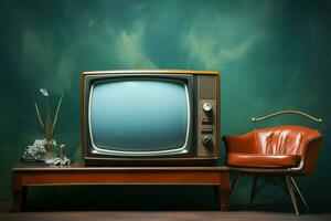 classico televisione scena il fascino di un' retrò tv Visualizza ai generato foto