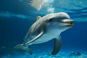 interattivo acquario Esperienza delfino colleghi intensamente a affascinato spettatori ai generato foto