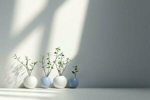 minimalista fondale vetrine affascinante piccolo fiore pentole contro bianca spazio ai generato foto