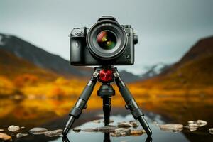 disco video e fotografie per il tuo blog con un' tripode montato telecamera ai generato