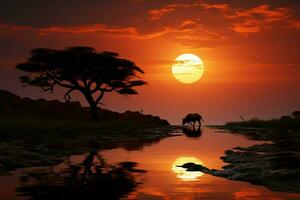 tramonto al di sopra di Africa, nature capolavoro, illuminazione il continenti vastità ai generato foto