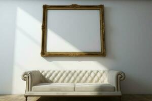 arte galleria eleganza Vintage ▾ telaio modello su un' pulito bianca parete ai generato foto