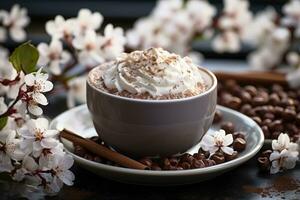 un' tazza di caldo cioccolato nel inverno pubblicità cibo fotografia foto