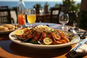 ristorante tavolo con frutti di mare menù pubblicità cibo fotografia foto