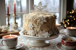 inverno torta Paese delle meraviglie nel il cucina tavolo foto