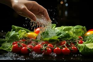 mano lavaggio biologico frutta e verdure professionale cibo fotografia ai generato foto