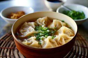 wonton la minestra originario nel settentrionale Cina wonton pubblicità cibo fotografia ai generato foto