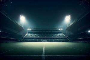 crepuscolo a il stadio, vuoto tela per il tuo immaginazione, ai generato foto