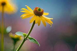 un' giallo fiore con un' verde stelo nel davanti di un' sfocato sfondo. ai-generato foto