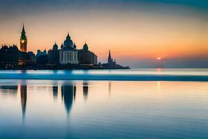 foto sfondo il cielo, acqua, città, il grande ben, il Liverpool orizzonte, il. ai-generato