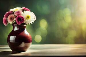 un' vaso con fiori su un' tavolo. ai-generato foto