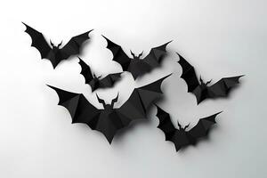Halloween pipistrello carta tagliare decorazione nel grigio sfondo, ai generato foto