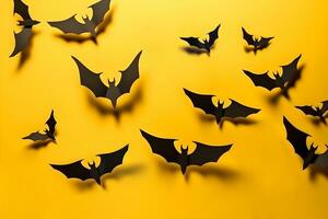 Halloween pipistrello nel giallo sfondo, ai generato foto