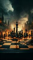 idee Ignite entro il regno di un' concettualmente intenso scacchi battaglia verticale mobile sfondo ai generato foto