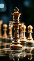 nel il mondo di attività commerciale, un' scacchi pezzo simboleggia strategico finanziario decisioni verticale mobile sfondo ai generato foto