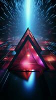 futuristico neon forme laser acidato triangoli creare visivamente travolgente sfondi e sfondi verticale mobile sfondo ai generato foto