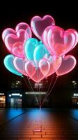 raggiante Palloncino neon cartello luci su il notte con giocoso brillantezza verticale mobile sfondo ai generato foto