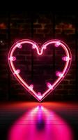 raggiante amore un' neon cartello lineamenti un' cuore forma per romantico ambiance verticale mobile sfondo ai generato foto