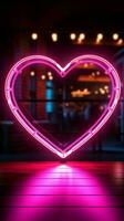 raggiante amore un' neon cartello lineamenti un' cuore forma per romantico ambiance verticale mobile sfondo ai generato foto