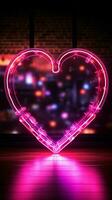 raggiante amore un' neon cartello lineamenti un' cuore forma per romantico ambiance verticale mobile sfondo ai generato foto