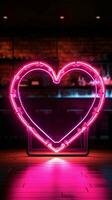 raggiante amore un' neon cartello lineamenti un' cuore forma per romantico ambiance verticale mobile sfondo ai generato foto