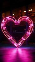 raggiante amore un' neon cartello lineamenti un' cuore forma per romantico ambiance verticale mobile sfondo ai generato foto