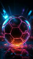 raggiante gli sport scommesse anno Domini un' neon bandiera con un' calcio palla tema verticale mobile sfondo ai generato foto