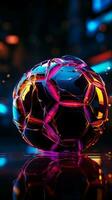 neon infusa realismo un' calcio design quello irradia autenticità attraverso vivido leggero verticale mobile sfondo ai generato foto