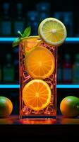 piccante neon leggero accentua il rinfrescante codolo di estivo limonata verticale mobile sfondo ai generato foto