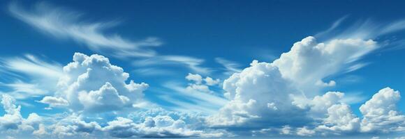 un' tranquillo panorama di il blu cielo dipinto con wispy bianca nuvole ai generato foto