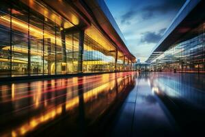 internazionale aeroporto terminale con un' sfocato sfondo ai generato foto